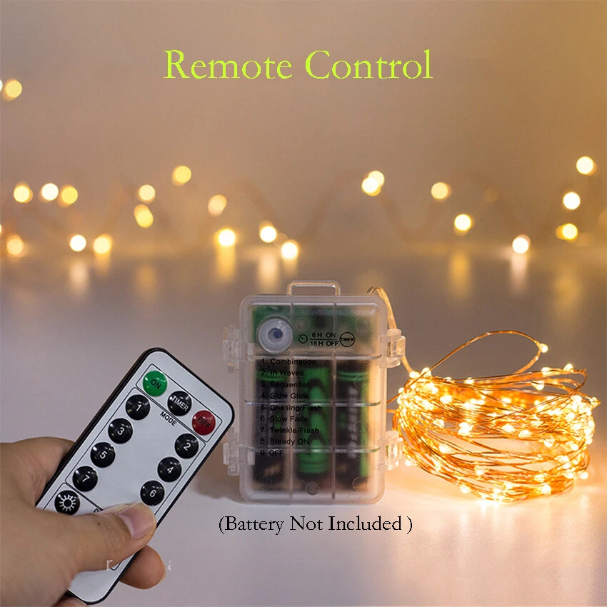 Battery LED String Rice Lights Copper Wire Remote Control Timer Indoor Outdoor