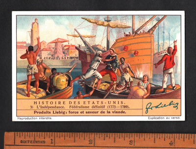 The Boston Tea Party 1773 Rare French Trade Card 1938 USA American Revolution