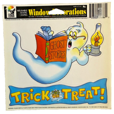 Vintage 6''X6'' Color Clings Static Window Decoration. Trick or Treat Ghost. USA