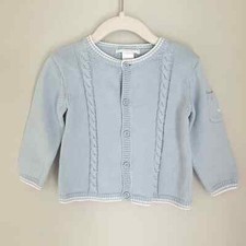 Janie and Jack Baby Layette Sweater Cardigan Light Blue/White 12-18 Months