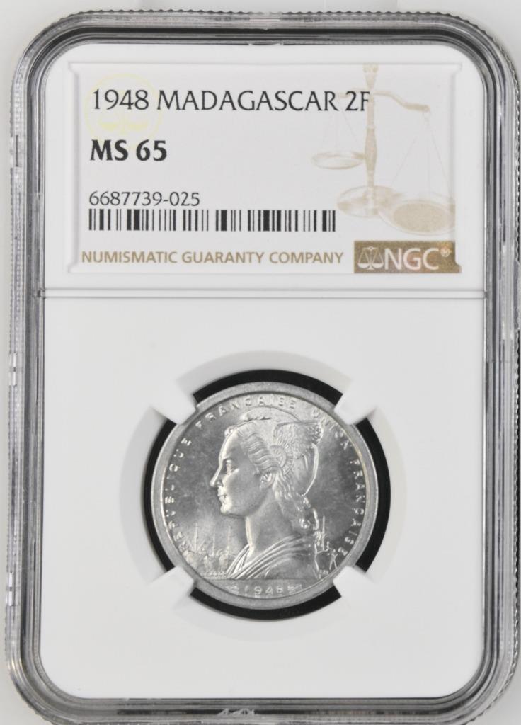 Madagascar 2 Francs 1948 NGC MS 65