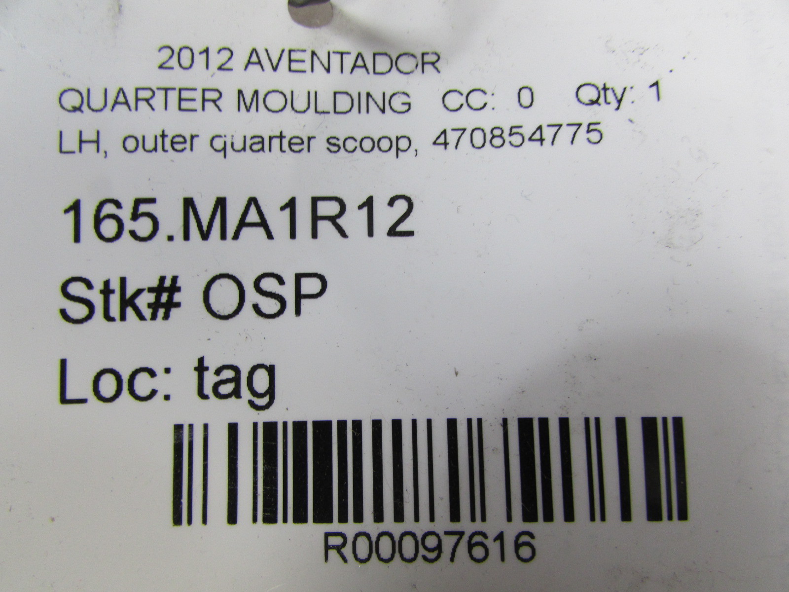 Lamborghini Aventador, LH, Left Outer Quarter Scoop, Used, P/N 470854775