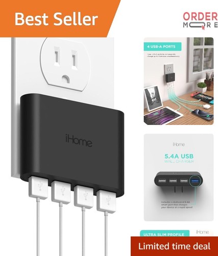 4-Port USB Wall Charger Fast Charging Adapter Compact Travel Power Block
