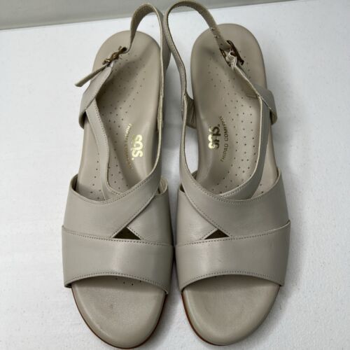 SAS Damen-Sandalen 8M Caress Knochenleder offene Zehenpartie niedriger Keilabsatz Fersenriemen