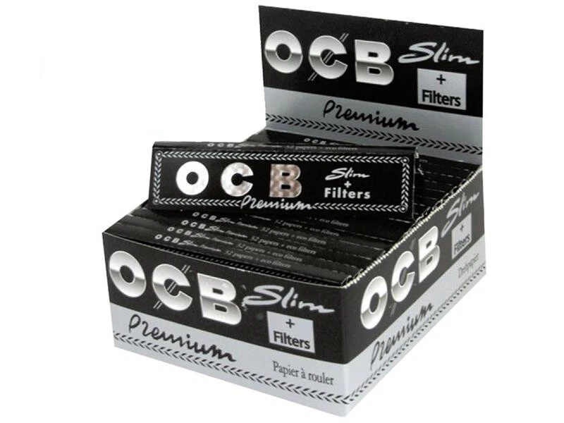 OCB Premium Long Slim Schwarz+ Filtertips Zigarettenpapier Long Papers Blättchen