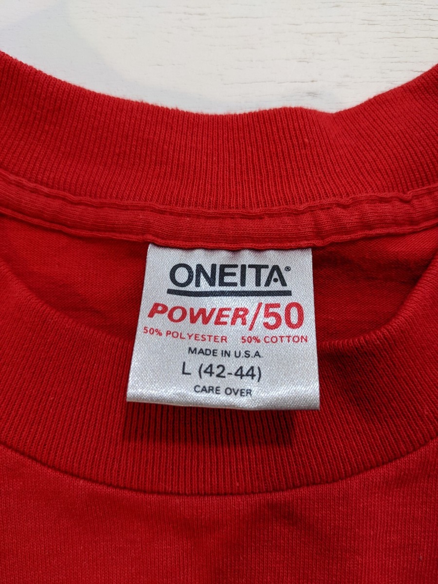 Vintage 90s 80s Oneita POWER 50 T Shirt RED Single Stitch sz L