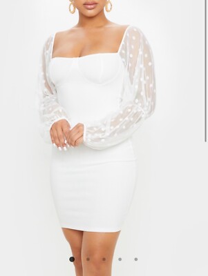 white dobby mesh dress Boutiqur Women's PLT White Dobby Mesh Puff Sleeve Dress Size 4 BNWT