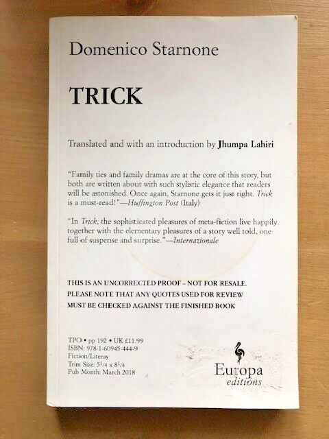 TRICK by DOMENICO STARNONE - Pub. EUROPA EDITIONS - P/B -  *PROOF*