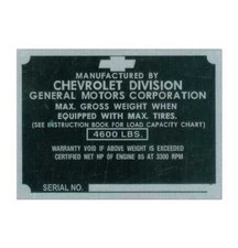 1950 Door Post Id Plate - Chevrolet For Chevy Truck