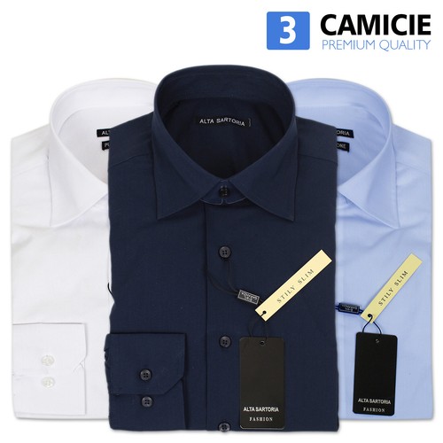 Set 3 Pezzi Camicia Uomo Sartoriale Camicie Casual Cotone Slim Classica VEQUE - Imagen 12 de 21