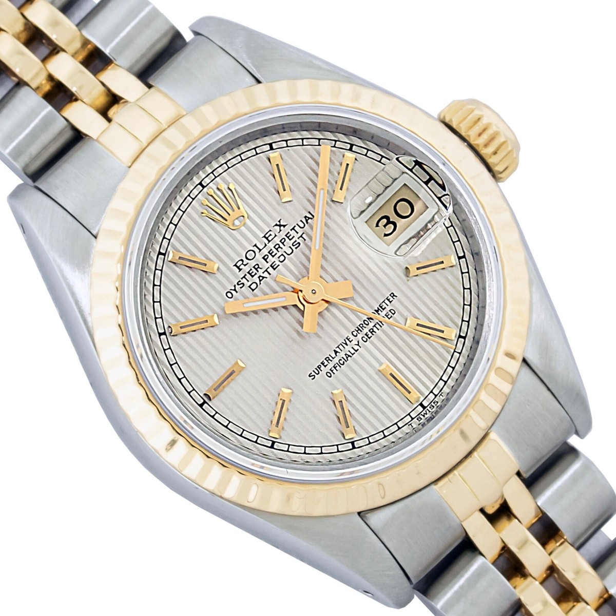 Rolex Lady Datejust Factory Silver Tapestry Dial Fluted Bezel