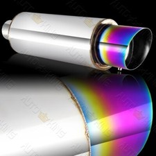 4 N1 Rainbow Burnt Slant Tip Stainless Exhaust Muffler Wsilencer 2.5inlet