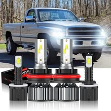 For Dodge Ram 1500 1994-1998 - 4X 6000K 9004 LED Headlight + Fog Light Bulbs 880