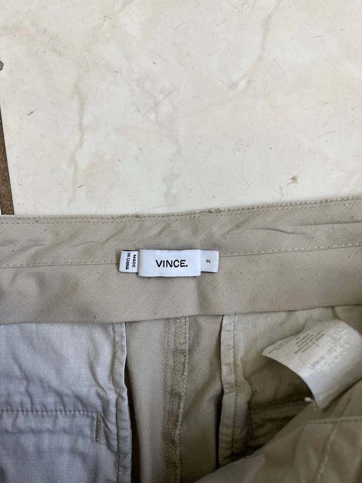 Pantalones chinos VINCE caqui beige sarga de algodón tiro bajo frente plano pierna ajustada talla 2 Foto 3 de 4