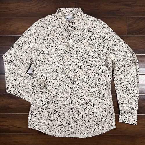Reiss, Reiss Men's Size XL Cream Black Patterned Viscose Button Down Slim Fit Shirt
