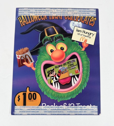 Vtg 90s McDonalds Halloween Treat Certificate Advertising Sign Ad Promo Spooky