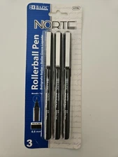 Bazic Norte Needle Tip Roller One Pack Of 3 Ball Pen Black Ink 0.5mm
