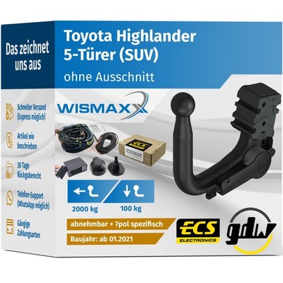ANHÄNGERKUPPLUNG für Toyota Highlander ab 21 ver. abnehmbar GDW +7pol E-Satz ECS