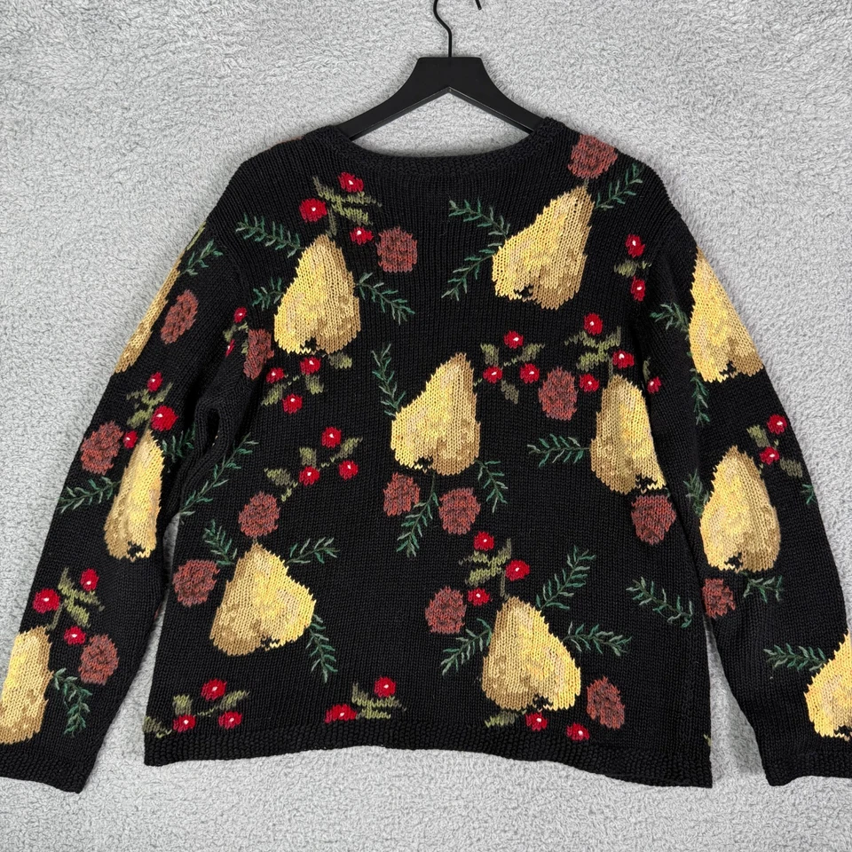 Vintage Christmas Hand Knit Sweater Women's Medium Pear Holy Print Talbots - Image 4 of 4