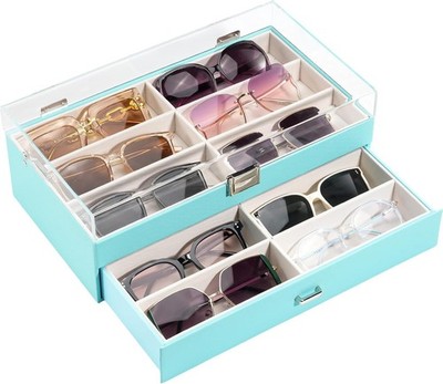 Brillenbox 2 Etagen 12 Slots Leder Aufbewahrung Sonnenbrillen Organizer Koffer