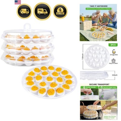 Deviled Egg Containers with Lid, 3PCS Deviled Egg Platter Carrier Holder Tray...
