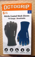 Octogrip Nitrile Coated Work Gloves 18 Gauge Breathable 6 Pairs Large