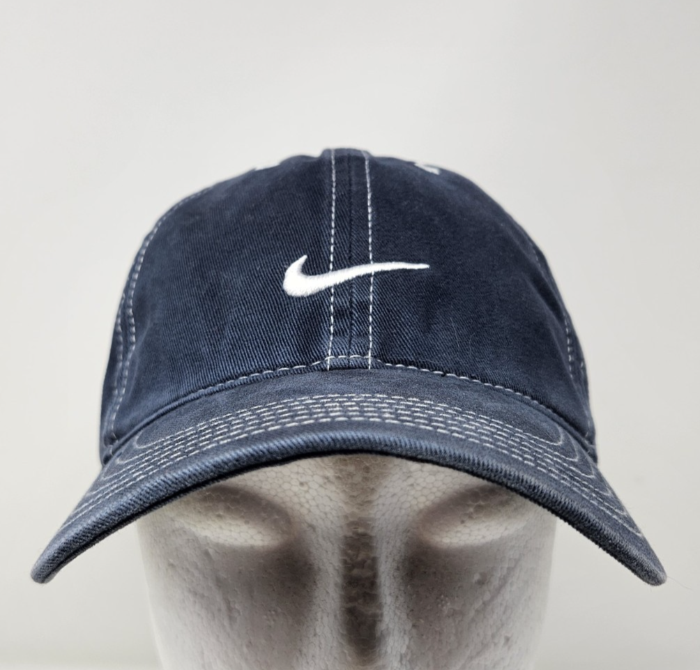 Vintage Nike Blue Adjustable Ball Cap Hat Dad 90s Center Swoosh Logo