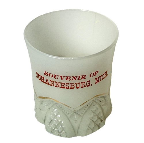 JOHANNESBURG MICHIGAN MI Antique Depression MILK Glass Souvenir TRINKET CUP