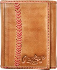 Rawlings Baseball Stitch Genuine Leather Trifold Wallet RS10001 RFID - TAN
