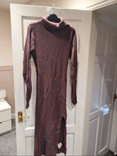 In The Style Pink Knit Stretch Bodycon Midi Dress Turtleneck Long Sleeve XL
