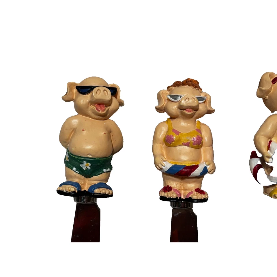 Tablescape Funny Pigs 4 piezas Tablero de Queso Aperitivo Esparcidores Cuchillos Playa Tema Foto 3 de 4