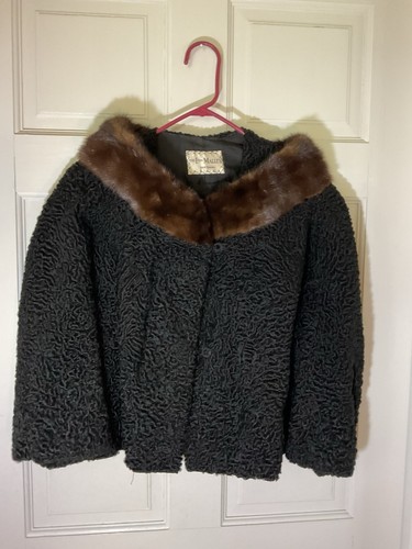 Vintage black Ribbon Knit short Jacket w/mink collar Edward Malley Co. New Haven - Picture 14 of 15