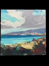 Jose Trujillo Original Oil Painting, Calm Harbor, 2017 8X8 Cert Auth