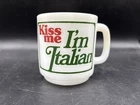 VTG Glasbake Kiss Me I'm Italian White Milk Glass 3.5" Cup Mug Heat Resistant