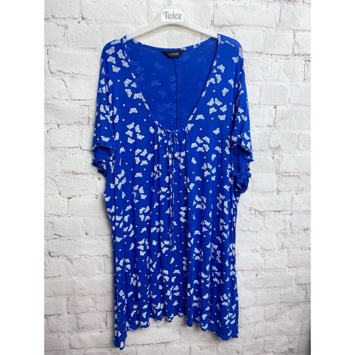 YOURS Long Blue Butterfly Print Jersey Tunic Top Uk 30-32