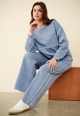 Ellos Plus Size Studio Piped Wide Leg Fleece Sweatpants