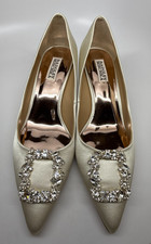BADGLEY MISCHKA ladies Shoes Heels Ivory satin Carrie 9 M rhinestones