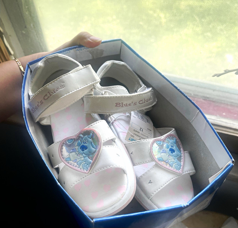Blue's Clues Girls White/Pink/Blue Heart Sandals Hook & Loop Blue US 12 EU 21