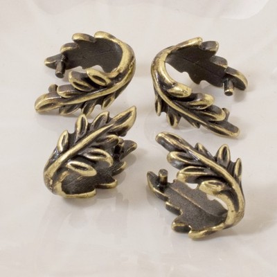 4 Antique Brass Leaf Pendant Pinch Bails - Elegant Botanical Design