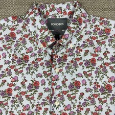 Bonobos Mens Shirt S Short Sleeve Blue Flowers Roses Floral Slim Fit Cotton New