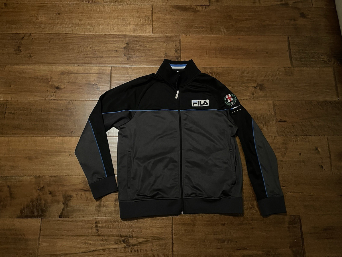 Fila Sport Italia Italy Black Gray Full Zip Athletic Track Jacket 