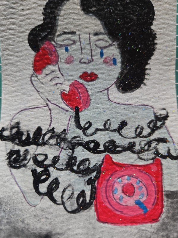 Tiny art. ACEO. Signed 3.5 in X 2.5 in.  Lines Of Grief. It's An Artisan Thing.