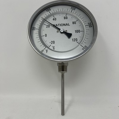 National 90° ADJ. ANGLE  THERMOMETER 0-250 F/C  5'' Face 3.25  STEM Grainger 3/4 