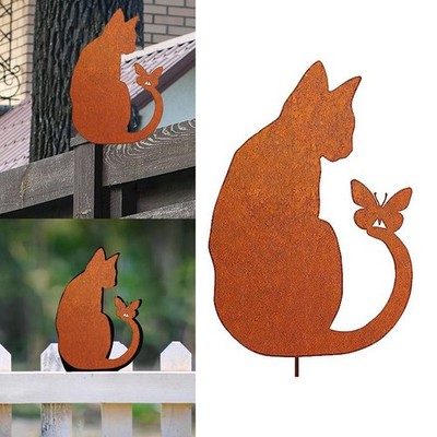 Rostige Katze Gartendeko 30x22cm Eisen Outdoor Deko für Katzenliebhaber