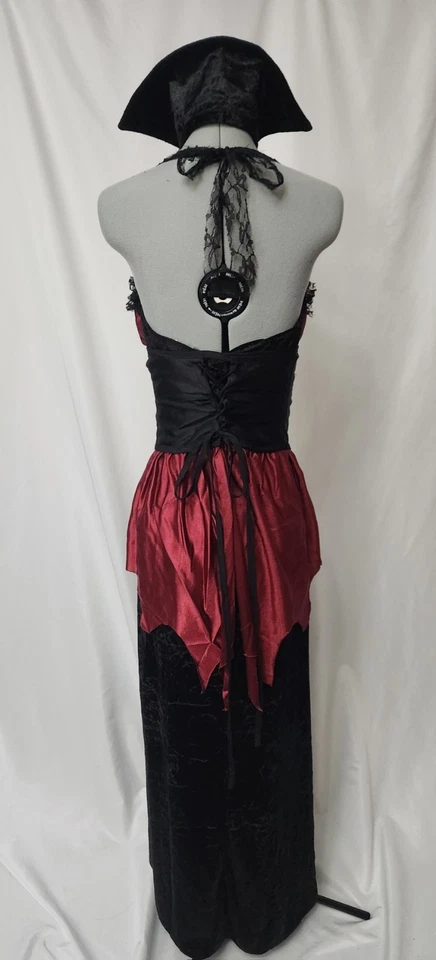 Ladies Red And Black Vampire Halloween Costume Dress Corset Collar Sz Med 8-10 - Image 3 of 4