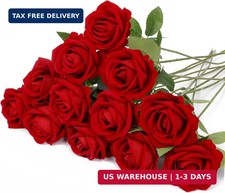 Red Artificial Rose Flowers, 12 Pcs Silk Roses with Long Stems, Realistic Fake R