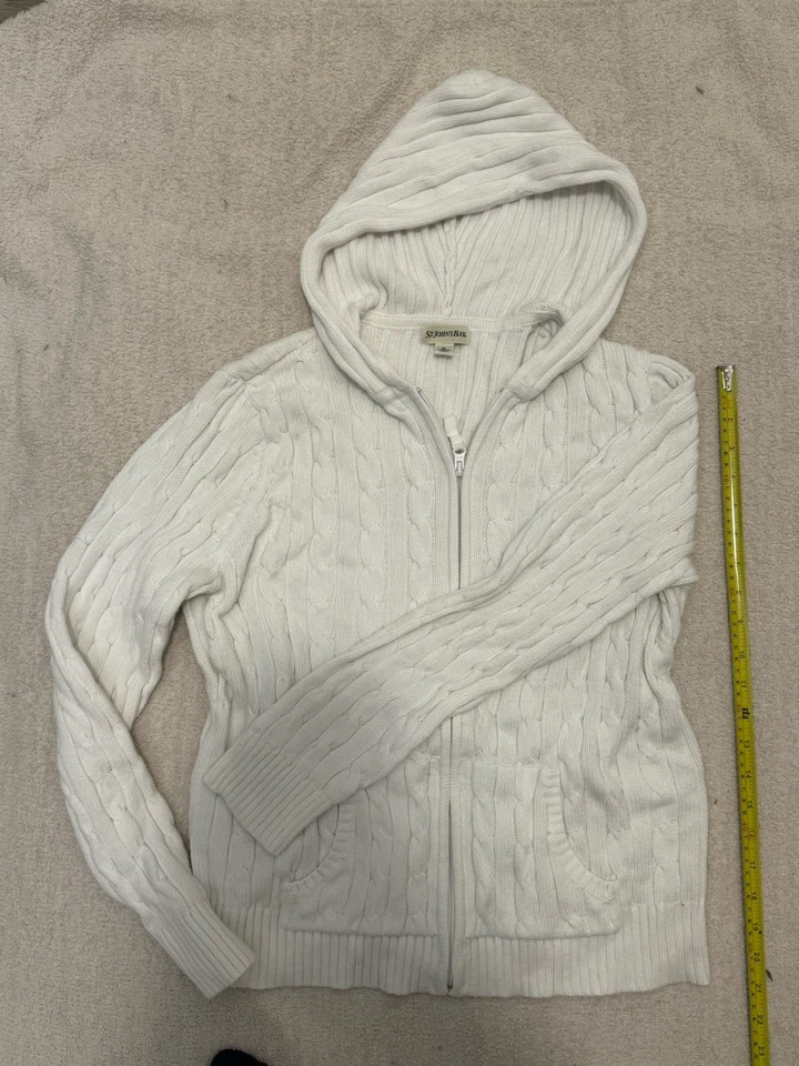 Sudadera con capucha St. John’s Bay para mujer XL blanca tejida con cable cremallera mezcla de algodón Foto 4 de 4