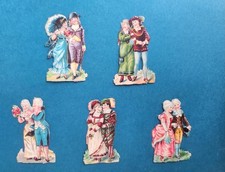 5 Oblaten Glanzbilder Scraps Die Cuts Chromos ELEGANTE PAARE um 1890