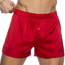 Satin Boxer Shorts Elastic Waistband Button Fly Underwear Sleepwear Red LI818