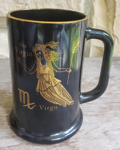 VTG Virgo Federal Glass Zodiac Tall Coffee Mug Tankard Cup Astrology 5 1/4"EUC